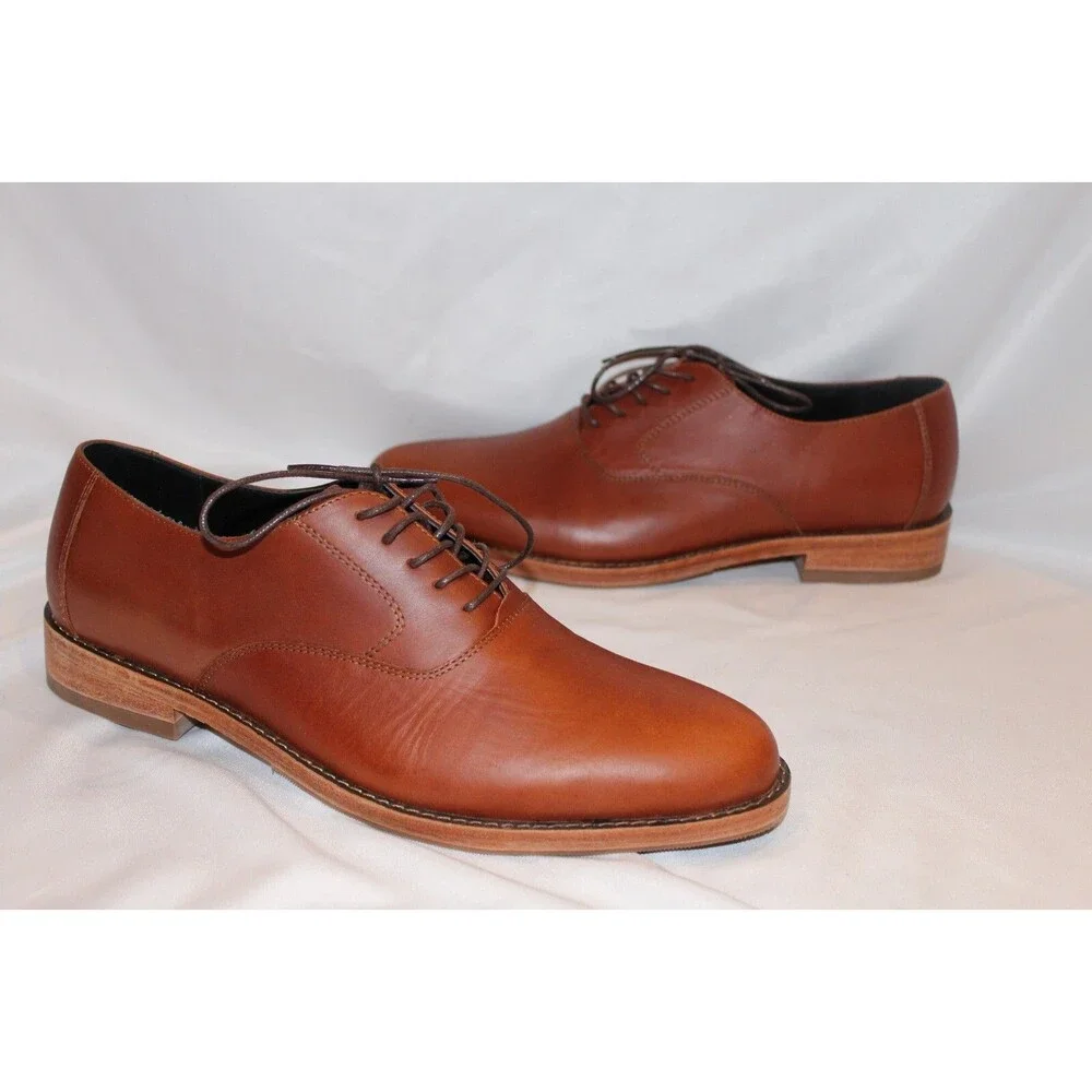NISOLO MEN'S EVERYDAY‎ OXFORD LEATHER DRESS SHOES BRANDY NIB $188